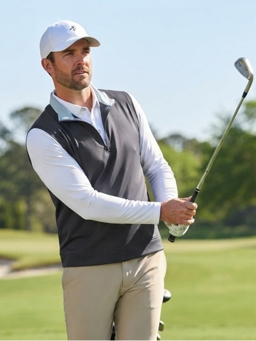 Walter Hagen Essentials Men's Medium Gray 1/4 Zip Golf Wind Vest Pullover EUC